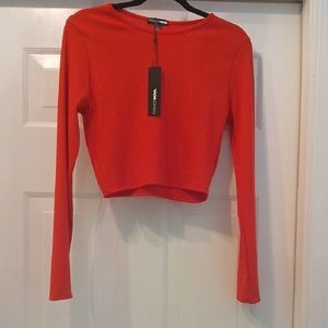 Fashion Nova Red Long Sleeve Crop Top